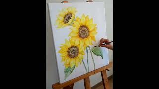 How to paint Sunflowers with watercolor #artshorts