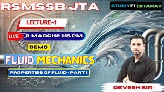 L1 - RSMSSB JTA | Fluid Mechanics | Demo class| Studyfi Bharat | Devesh Sir |