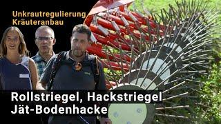 Unkrautregulierung im Kräuteranbau - Demo: Rollstriegel, Hackstriegel, Jät-Bodenhacke