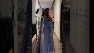 Luxury Crystal Blue Mermaid Evening Dress with Cape Sleeves #fashion #style #shorts