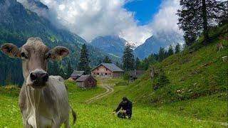 Life in a Swiss Alpine village | Woke to the storm's roar after a peaceful night on a straw bed