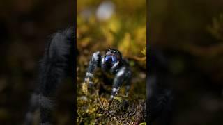 A very curious jumping spider with beautiful blue fangs. #nature #spider