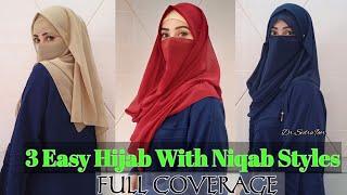 3 Instant/Ready & Full Coverage Hijab Tutorial| easy jorjet hijab styles | Chiffon Hijab With Niqab