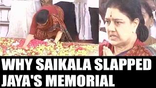 Sasikala thumps Jayalalitha's memorial as she leaves for Bengaluru, Watch Video | Oneindia News