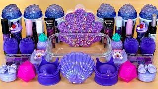 PURPLE SLIME  Mixing makeup and glitter into Clear Slime. Satisfying Slime Video.