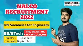 NALCO RECRUITMENT || BE/BTECH || ME, EE, IN, EC, CH, CY || GATE || SALARY 180000/-