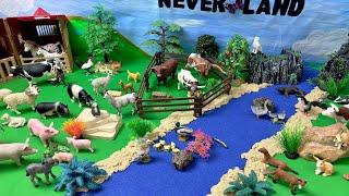 Huge Farm with Schleich Animal Figurines near the river diorama cows, horses, ducks, sheep, chicken