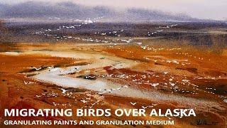 LOOSE WATERCOLOR PAINTING AERIAL LANDSCAPE using Granulating Paints and Granulation Medium NINA VOLK