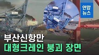 [제보] 부산신항만서 컨테이너선이 충돌한 대형크레인 붕괴…1명 부상 / 연합뉴스 (Yonhapnews)