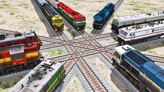 Twelve Trains at Forked Railroad -:- Cross Each other at Diamond Crossing - Train simulator