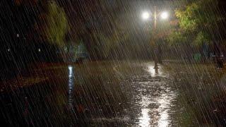 Relieve Stress by Listening to Rain Sounds on a Night Walk. White Noise to Improve Concentration