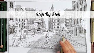 How To Draw A Street View In One Point Perspective | Step By Step