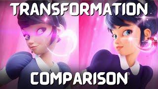 New Waitress Marinette Transformation Into Ladybug | Side by Side Comparison | Miraculous Season 6