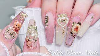 sub) Cute Teddy Bear Nails/Korean Nails / MIU MIU nails / nail art / self-nails / nail ASMR