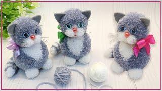  Cutest Kitten/No Knitting!  Pom Pom Cat's 