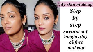 Oily skin makeup  step by step #makeup for beginners  #easy self makeup step by step #neetu sati