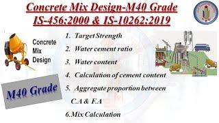 Concrete Mix Design  M40 Grade | Mix design for M40 grade concrete as per IS-456:2000&IS-10262:2019