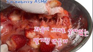 STRAWBERRY ASMR | 딸기청 만들기 | 딸기주물럭 | 초간단 딸기청 | 딸기라떼 만들기 | 딸기라떼 비율 | 딸기 파괴하기 | 봄 제철 음식