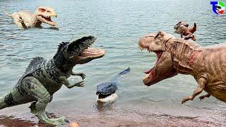 T-REX Vs GIGANOTOSAURUS Vs INDOMINUS Vs MOSASAURUS Jurassic World| Dinosaur Toys Movie