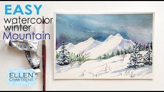 EASY Winter Mountain ️ Landscape in Watercolor/Christmas Card Ideas