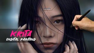 How to Paint Realistic Digital Portrait Painting in Krita - Timelapse / Speed painting