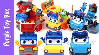 GoGoBus! 3x Police Car Fire Engine School Bus Playset 고고버스 3종 고든 플레이세트