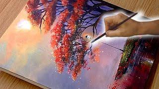 Idea to Paint a Charming Landscape with Fog/ Acrylic Painting Step by Step for Begnners