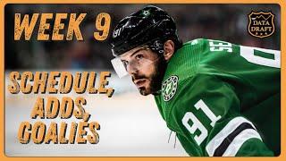 Week 9 Schedule, Adds, Goalie Streams