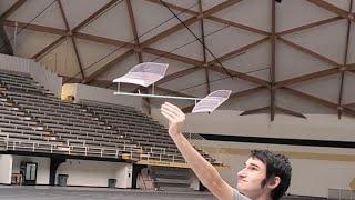 Indoor hand launched glider world record flight in a dust devil!