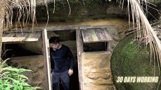 Building a wild shelter under a giant rock