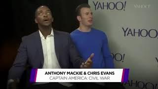 Chris evans falls off his chair  #chrisevans #anthonymackie #yahoo