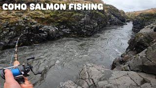 BOBBER DOWNS IN THE ROCKY CANYON- FISHING FOR COHO SALMON