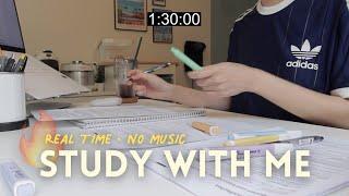 1.5 HOURS STUDY WITH ME real time, no music, study ASMR