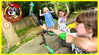 OUR FAMILY PLAYS Biggest Backyard Carnival Games Challenge (Dude Perfect Trick Shots FOR KIDS)