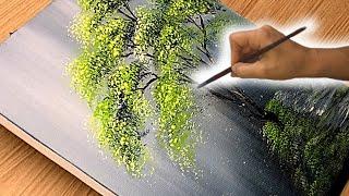 How to Paint a Lovely Green Tree/ Acrylic Panting Landscape step by step