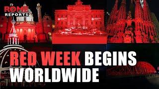 Monuments around the world turn red in support of persecuted Christians