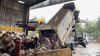 split body dump. Bonus loader action! #garbagetruck #garbage #oddlysatisfying #dump