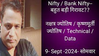 Nifty, Bank Nifty  Prediction by Financial Astrology, technical/data, news for date- 9- Sept- 2024