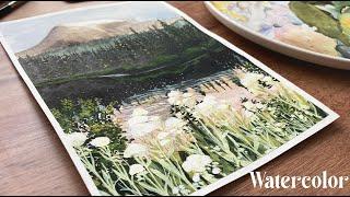 Watercolor View Painting / Forest Landscape and Lake / Paint With Me 