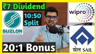 Suzlon Energy • Wipro • SAIL • Stocks Declared High Dividend, Bonus & Split