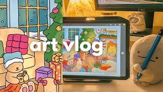 art vlog  cozy & relaxing digital coloring session, bobbie goods | with fire crackling sounds 