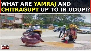 'Yama' & 'Chitragupt' Crash Mangalore to Fix Udupi’s Pothole Crisis? | Artists' Protest On Potholes!