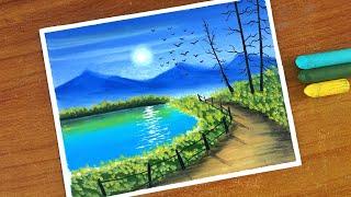 Easy Oil Pastel Nature Landscape Painting for beginners | Oil Pastel Drawing