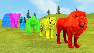 Long Slide Game With Elephant Gorilla Buffalo Hippopotamus Tiger - 3d Animal Game - Funny 3d Animals