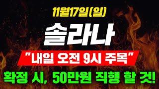 [긴급속보] 11월17일(일) 솔라나 "내일 오전 9시 주목" 확정 시, 50만원 직행 할 것!  #솔라나전망 #솔라나코인 #솔라나