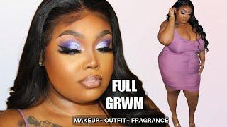 FULL GRWM | MAKEUP + FRAGRANCE + OUTFIT  | PURPLE GLITTER CUTCREASE| mscreativediva