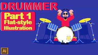 Flat Character Illustration in Adobe Illustrator | Drummer part 1