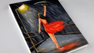 How To Paint Girl In The Rain / Rainy day Painting / Acrylic Painting