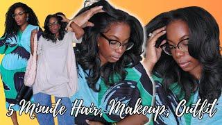 Best Textured Synthetic Wig QUICK & EASY ELEVATED LOOK + 5 Minute Makeup & Midsize Approved Outfit