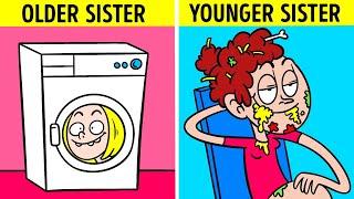 NICE SISTER VS WEIRD SISTER AND THEIR FRIENDS || Crazy Relatable Moments by 123Go! Animated